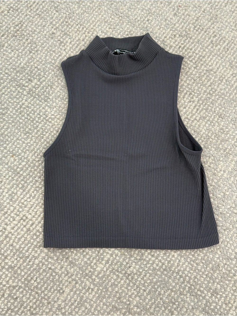 Zara Ribbed Sleeveless Mock Neck Tank - Black